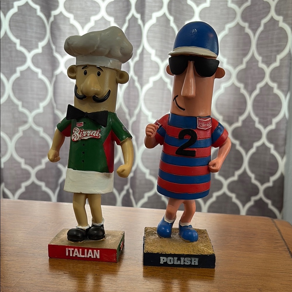 Two Racing Sausage Bobbleheads - Italian & Polish